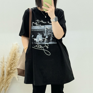 宜语析6655秋加大码短袖卫衣女 210斤胖妹mm纯棉休闲中长款打底衫