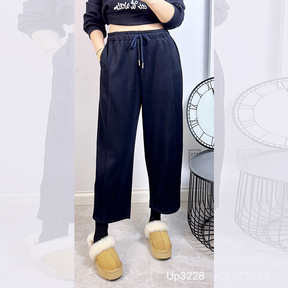UP3228冬大码加厚羊绒裤女 200斤胖妹mm松紧带腰挽边气球八九分裤