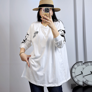 T中长衫 200斤胖妹mm纯棉宽松A字型长袖 卫衣女 宜语析5518秋加大码