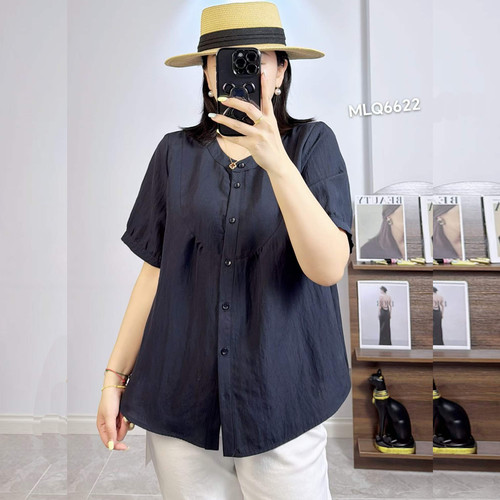米莱奇6622夏加大码短袖衬衫女