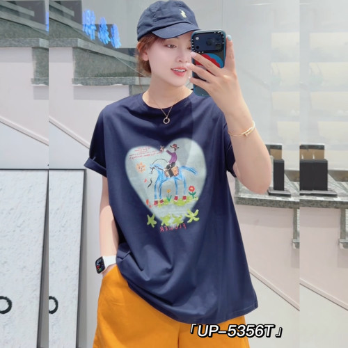 UP5356夏季加大码短袖T恤女 200斤胖妹m纯棉潮牌洋气宽松藏肉上衣