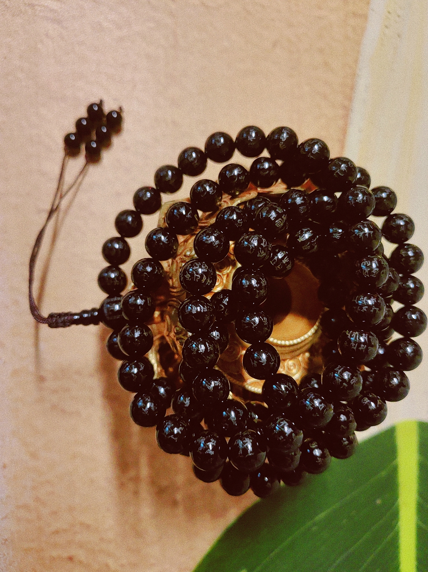 天然金曜石雕刻梵文楞严咒全文10毫米108颗珠