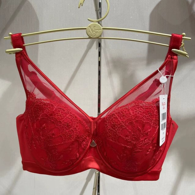 正品曼妮芬性感蕾丝大红本命年全罩大杯大胸显小侧收文胸20840540