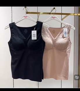 曼家正品 秋冬女士V领蕾丝舒适保暖带罩杯无钢圈背心20210582