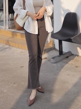 he@lthy毛边直筒修身微喇女裤显瘦灯芯绒百搭休闲长裤2025春新款