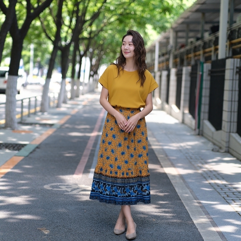 大牌Ull@J真丝碎花海边度假长裙子巨好看的半身裙a字鱼尾裙女夏季