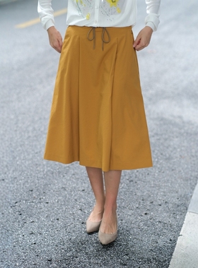 ke1th高腰a字梨形显瘦伞裙法式赫本风气质黄色半身裙女夏薄款