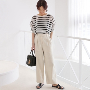 小个子穿搭卡其色凉快舒服的亚麻宽松阔腿裤显瘦长裤子女夏季薄款