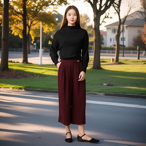 藏青色 9分慵懒松弛感显瘦裤子宽松阔腿裤女2025新款春秋