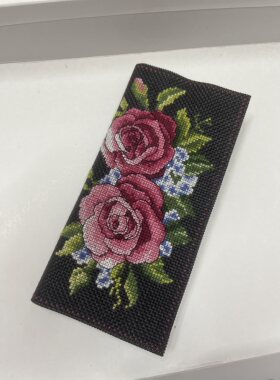 纯手工ks十字绣长款玫瑰花钱包成品包邮全新