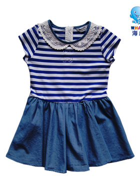清仓特卖海威迩童装春夏女童中大童拼牛仔短袖连衣裙165046有170