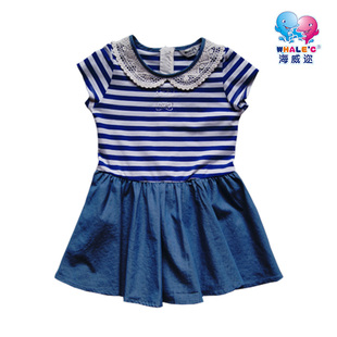 清仓特卖海威迩童装春夏女童中大童拼牛仔短袖连衣裙165046有170
