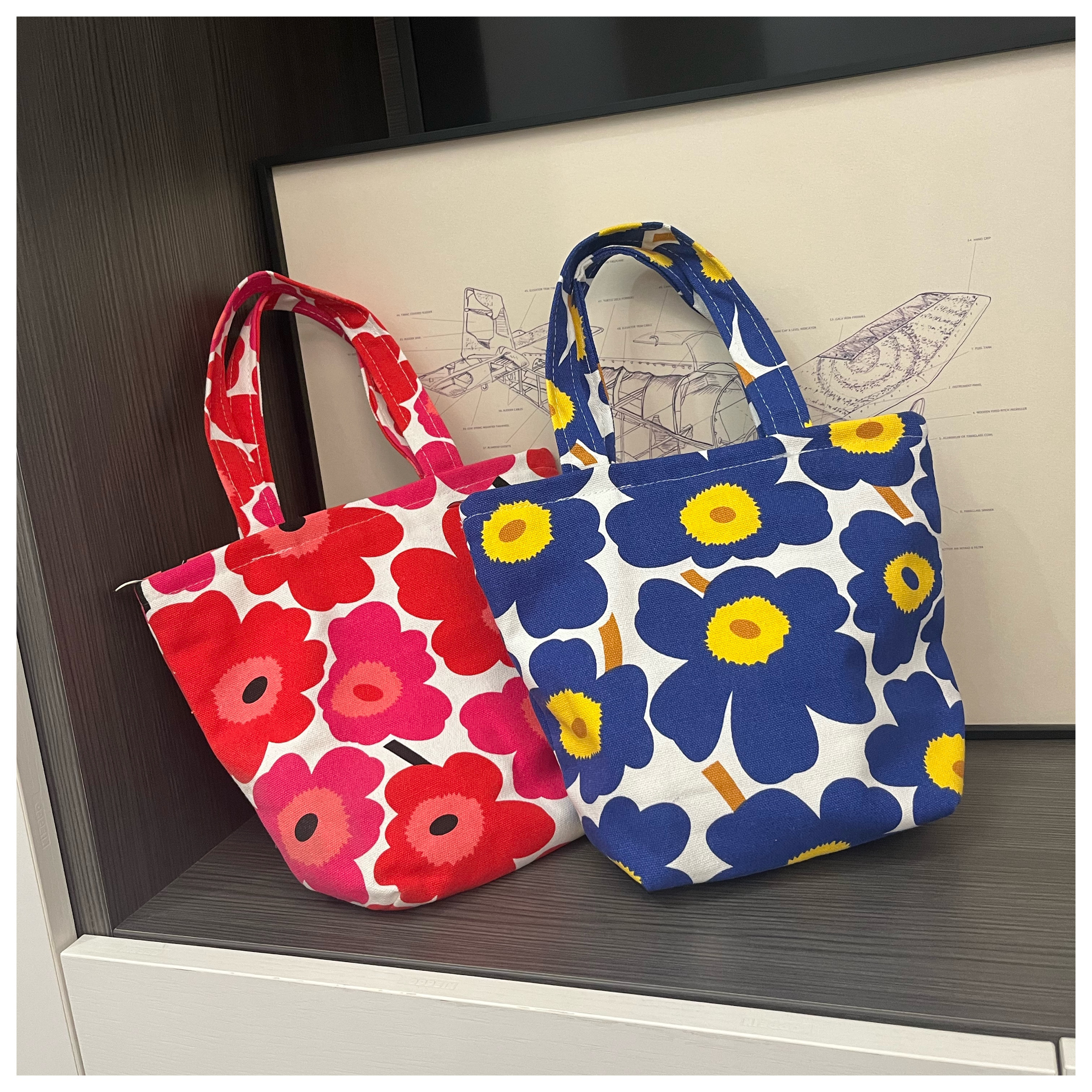 芬兰经典花印花手提包 单肩包厚实帆布包 环保便当袋饭盒袋小拎包