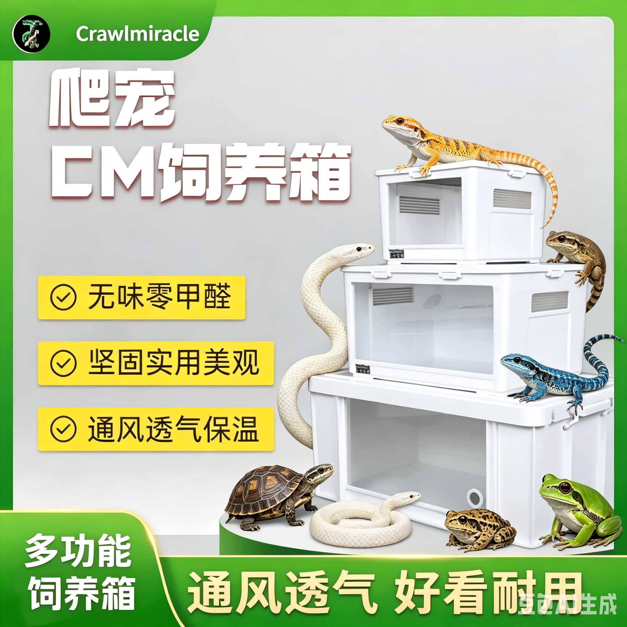 CM爬宠箱守宫蜥蜴蟾蜍树蛙陆龟蛇睫角鬃狮蜥小宠爬虫通风饲养箱