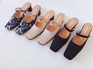 晚晚网红款 拖复古vingate女鞋 七十年代港风包头拖 方头粗跟鞋 新品