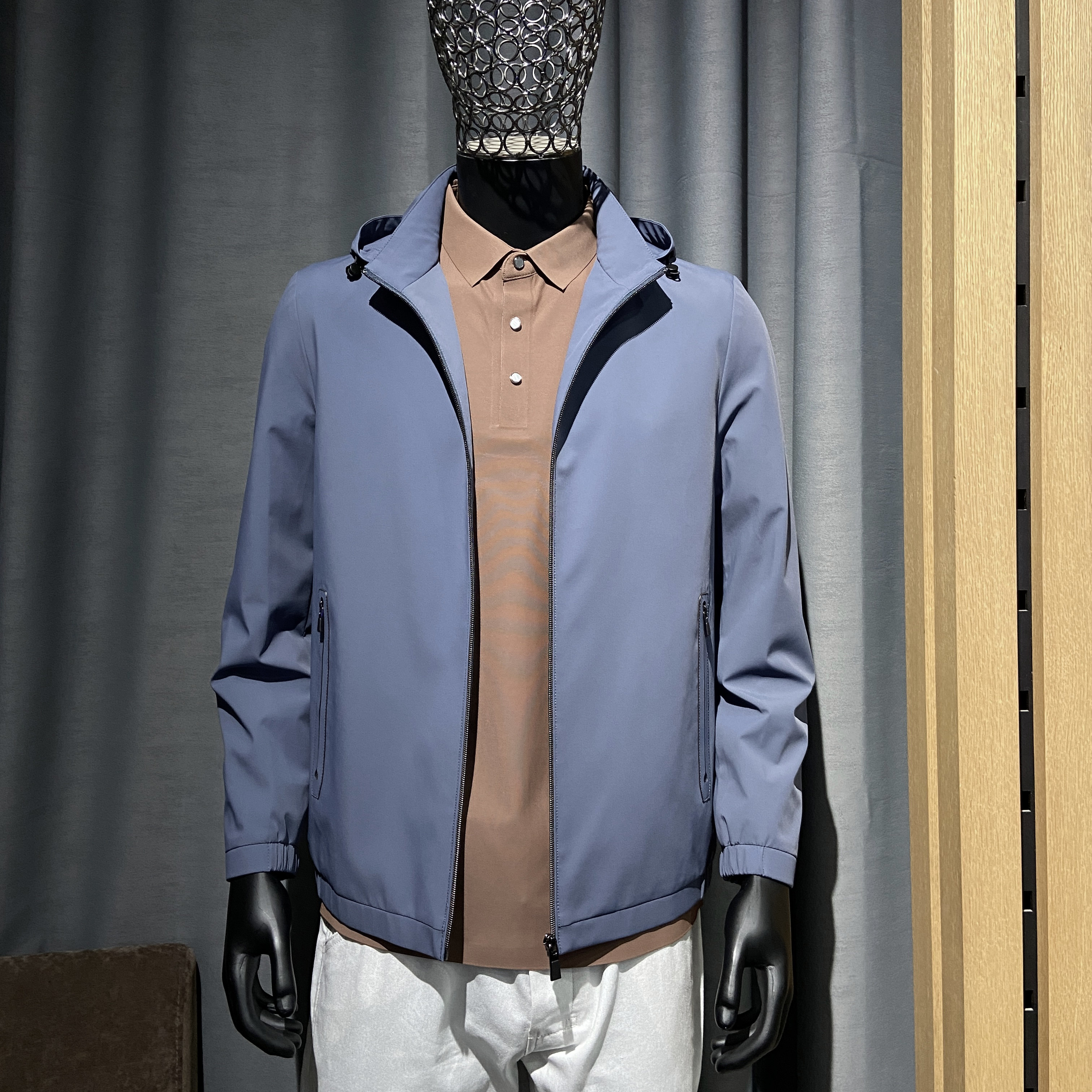 男装年轻商务夹克 春季新款可脱卸帽 休闲时尚 短款纯色微弹上衣