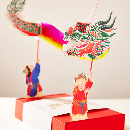 尺素纸艺 云起龙骧-非遗手作翻花舞龙春节礼盒 青红对龙 挂饰
