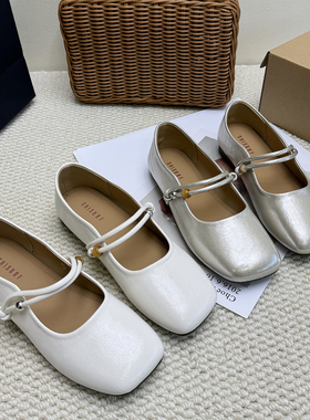 复古方头玛丽珍鞋女2026春夏新款温柔风双细带浅口平跟软底单鞋女