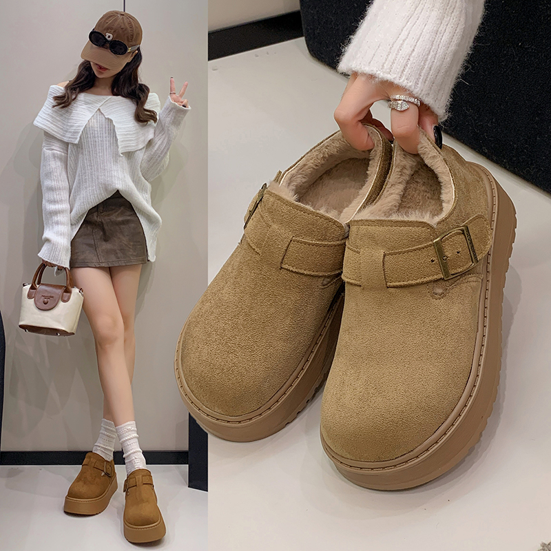 厚底增高一脚蹬加绒全包勃肯鞋女