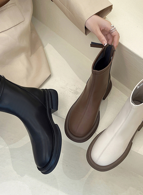 英伦马丁靴女2024秋冬新款韩版厚底粗跟切尔西短靴弹力瘦瘦小裸靴