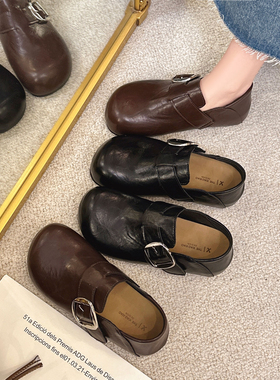 复古平底内增高勃肯鞋女2026春季新款黑色软皮小皮鞋休闲英伦单鞋