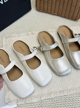 2026春夏新款法式方头玛丽珍包头半拖女平跟软底一字扣凉拖鞋外穿