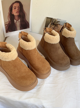 厚底增高雪地靴女2025冬季新款羊羔毛百搭松糕底加绒短靴保暖棉鞋
