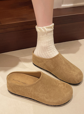 复古内增高包头半拖鞋女2025秋季新款外穿平底一脚蹬懒人勃肯单鞋