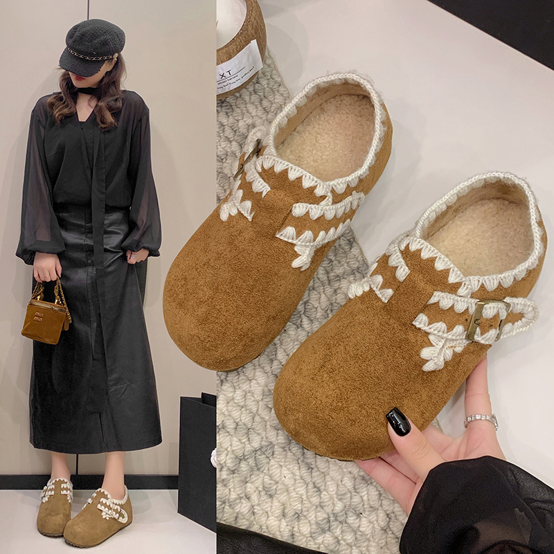 高级小众厚底加绒棉鞋保暖勃肯鞋