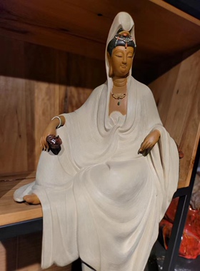 陈沛津大师观音菩萨桌边摆件陶瓷工艺品家居装饰佛像石湾公仔中式