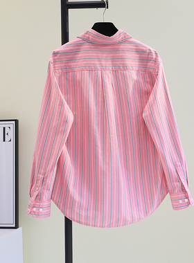 牛津纺棉粉色条纹衬衫女2025春夏款宽松休闲百搭通勤衬衣开衫上衣