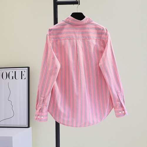 牛津纺棉粉色条纹衬衫女2025