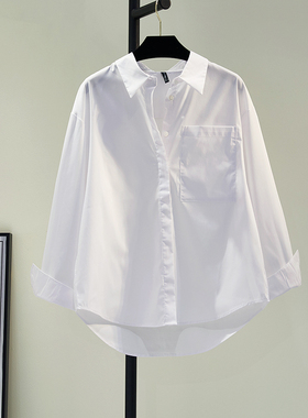 单口袋白色衬衫女2025秋季新款韩版宽松休闲长袖衬衣基础款上衣潮