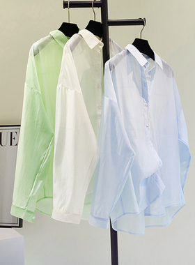 浅蓝色天丝薄款衬衫女2025夏季韩版宽松长袖衬衣糖果色防晒上衣