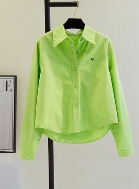 设计感小众果绿色衬衫女2025春夏新款韩版宽松休闲衬衣小个子上衣