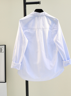 法式蓝色条纹衬衫女2025秋季配牛仔裤的上衣休闲百搭宽松文艺衬衣