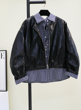 黑色短款PU皮假两件皮衣外套女2025春秋季新款夹克酷飒风小个子