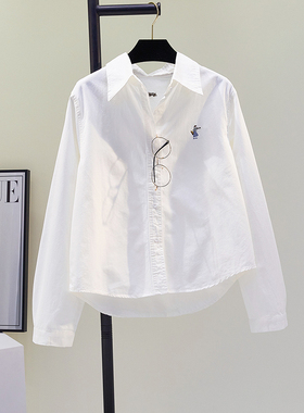 文艺范白色刺绣纯棉衬衫女2025春夏新款韩版宽松休闲长袖衬衣外穿