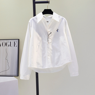 宽松休闲长袖 韩版 衬衣外穿 女2025春夏新款 文艺范白色刺绣纯棉衬衫