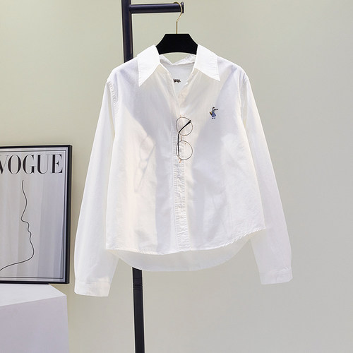 文艺范白色刺绣纯棉衬衫女