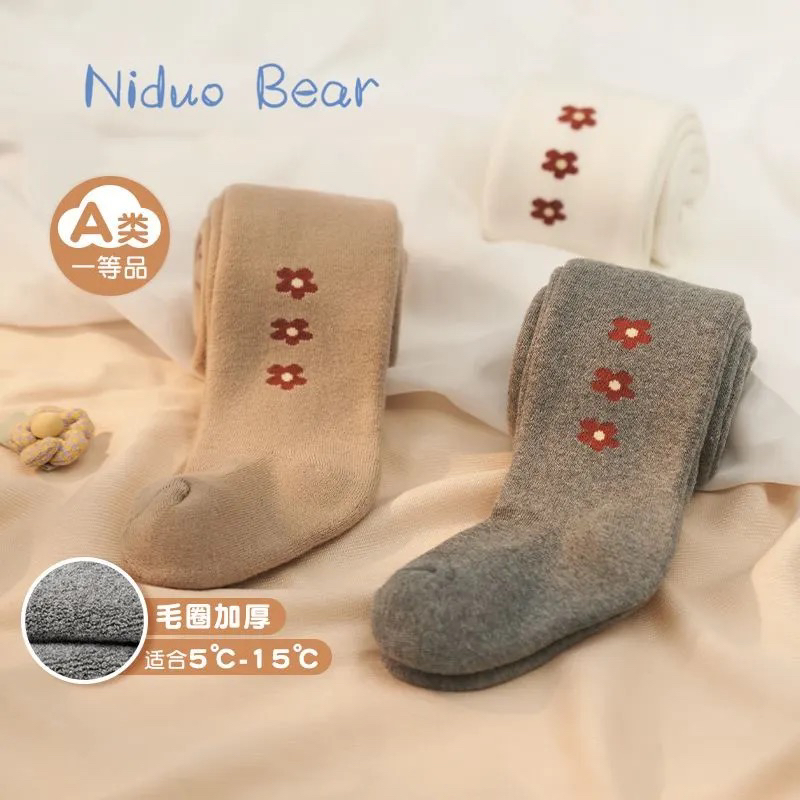 正品尼多熊2025新款女童连裤袜儿童婴儿秋冬款加厚加绒外穿毛圈袜