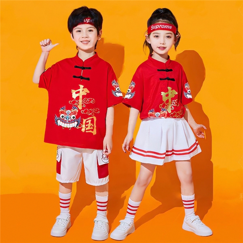 六一儿童啦啦队演出服小学生运动会表演服装汉服男童中国风唐装夏-封面