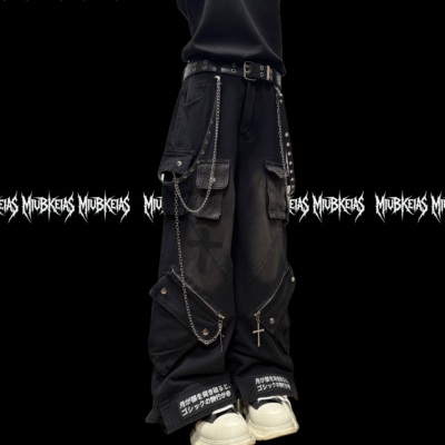 Miub美式工装多口袋直筒牛仔裤潮