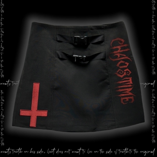 Miub原创摇滚街头辣妹亚文化黑短裙字母十字架朋克y2k高腰半身裙