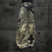 Miub美式 秋冬 男女日系Y2k做旧泼墨牛仔裤 废土风多袋双腰围工装 裤