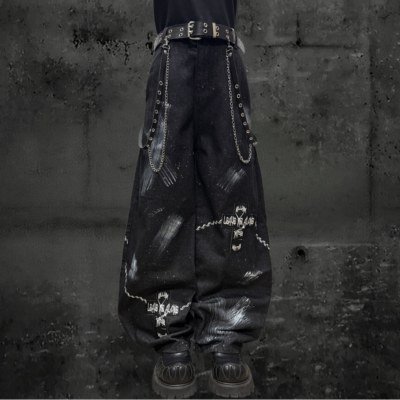 Miub美式先锋街头泼墨宽松牛仔裤