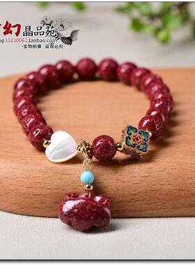 天然原矿高含量朱砂8毫米晶体透光砂配如意手链手串女饰品护身符