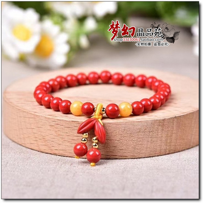 高含量朱砂红砂水飞砂6毫米麦穗滴流小樱桃手链单圈手串护身符