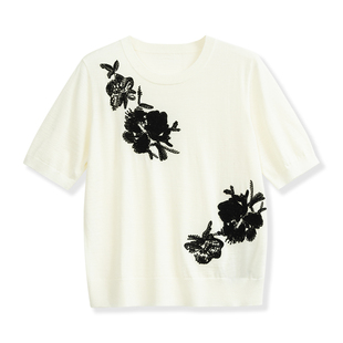 6658 351 轻奢原创女士重工花朵刺绣针织短袖 3426