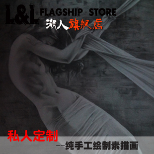 LL潮人工作室-素描画像定制手绘肖像画彩色画像写实人物肖像手绘